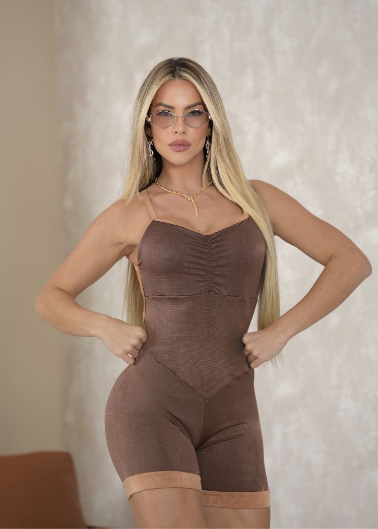 Macaquinho Fitness Vivi Marrom Escuro Zero Transparência