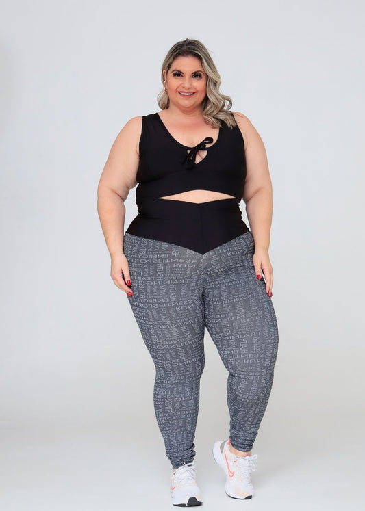 Conjunto Fitness Top Kátia Preto e Legging Letras