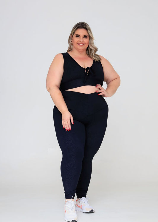 Conjunto Fitness Top Kátia e Legging Cobra Preto