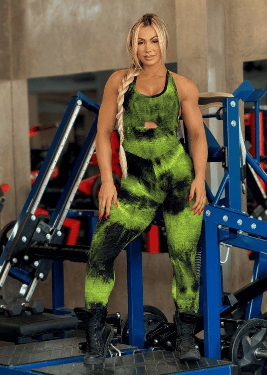 Macacão Fitness Tie Dye Verde Fluorescente
