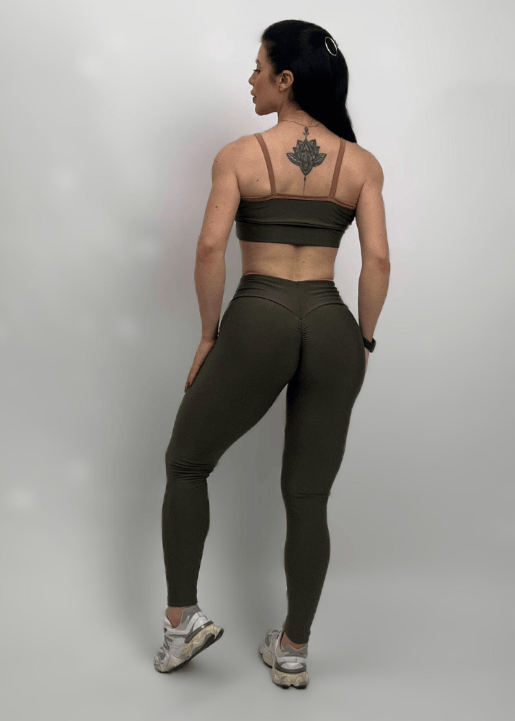 Conjunto Fitness Top Básico e Legging Capana Verde Musgo
