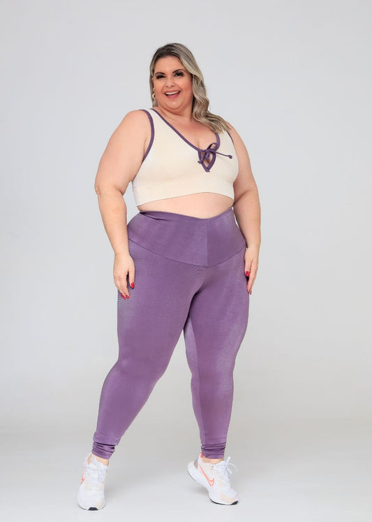 Conjunto Fitness Top Kátia Off White e Legging Lilás