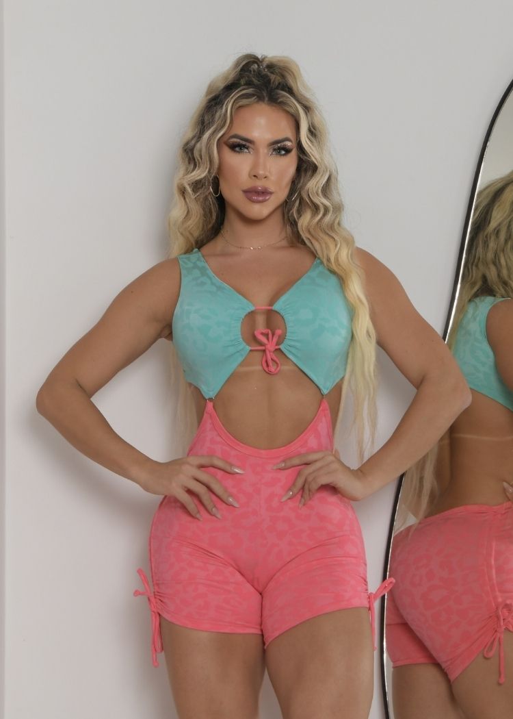 Macaquinho Fitness Oncinha Azul e Goiaba Aberto Empina Bumbum