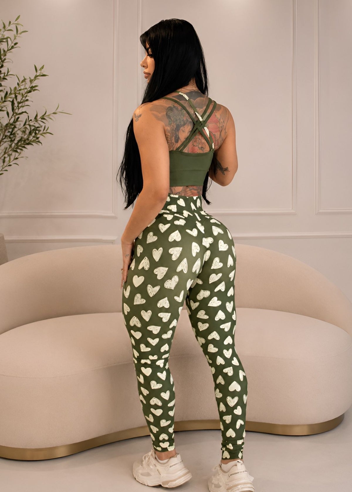 Conjunto Top Bojo Duplo Verde e Legging Coração