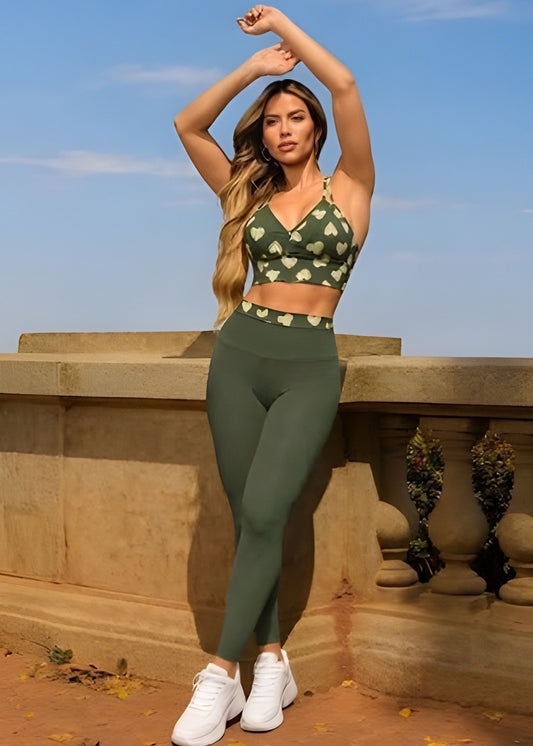 Green Double Push-Up Top and Yellow Leggings Set