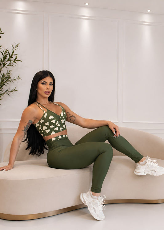 Conjunto Top Bojo Duplo Verde e Legging Amarelo