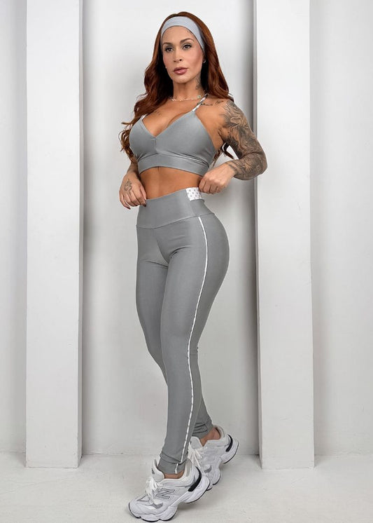 Grey Emily Top and Piped Leggings Set