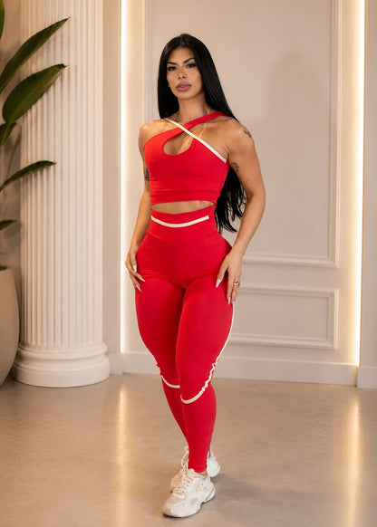 Conjunto Top Transverso e Legging Vermelho