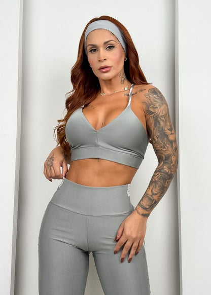 Grey Emily Top and Piped Leggings Set