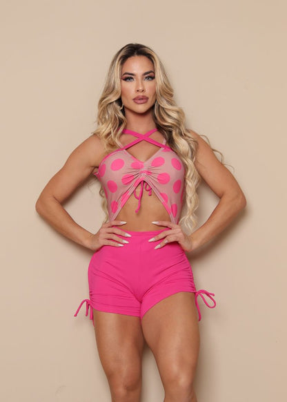 Macaquinho Transpassado Poá Marrom e  Rosa Zero Transparência