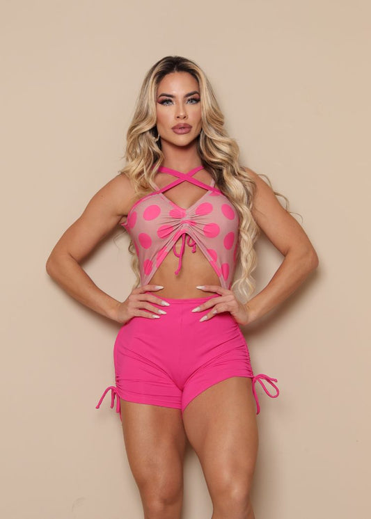 Macaquinho Transpassado Poá Marrom e  Rosa Zero Transparência