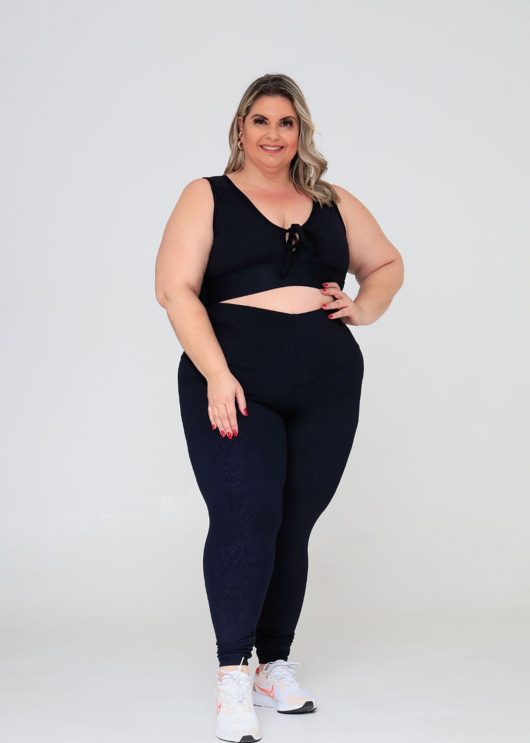Conjunto Fitness Top Kátia e Legging Cobra Preto