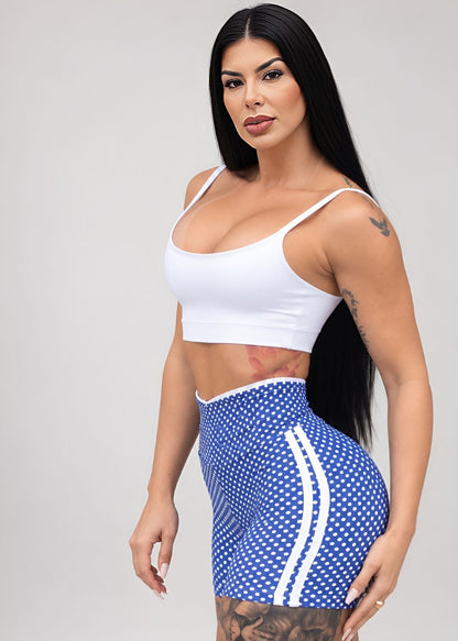 Conjunto Top Branco e Short Azul Poá