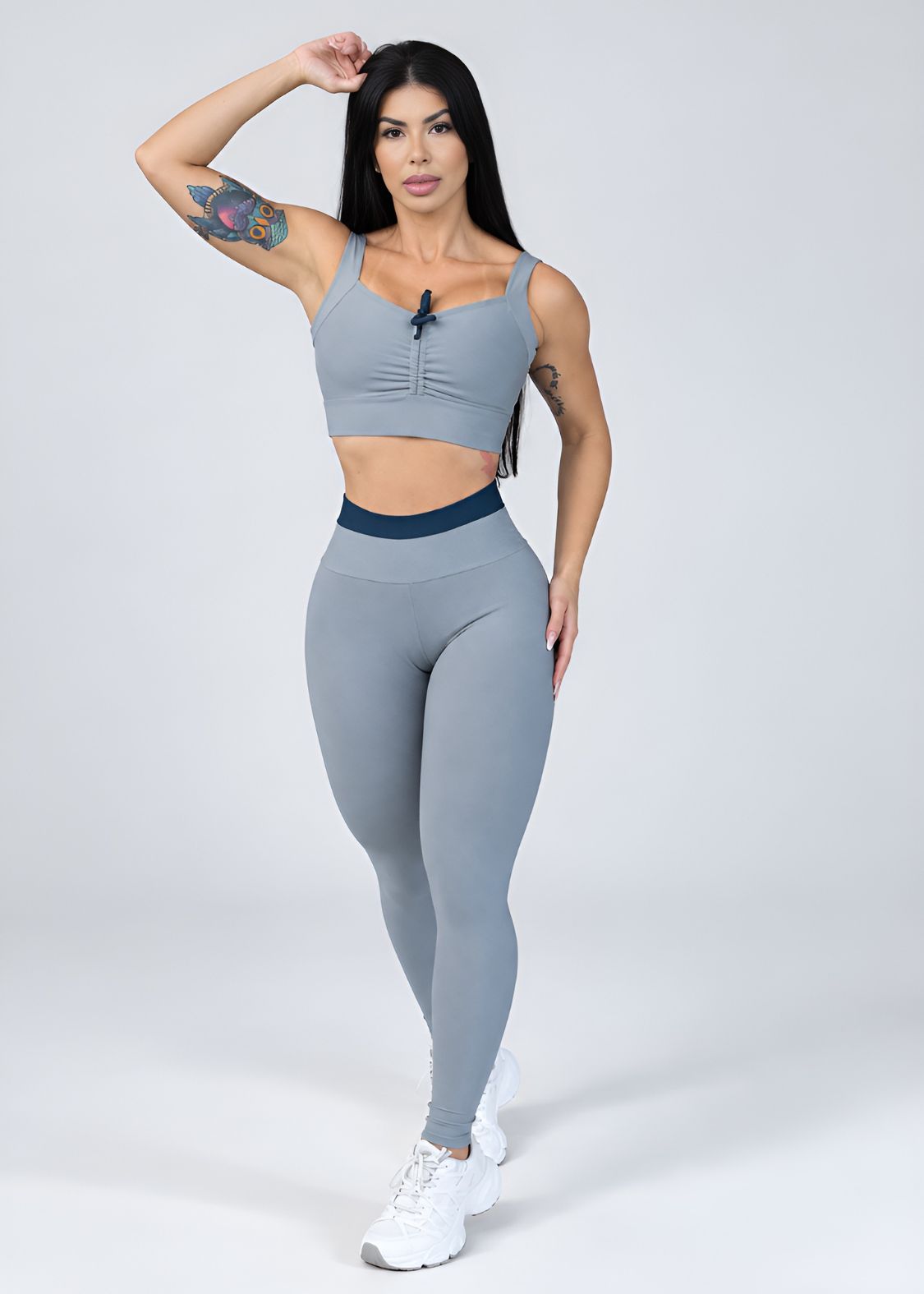 Conjunto Top Franzido com Legging Cintura Alta