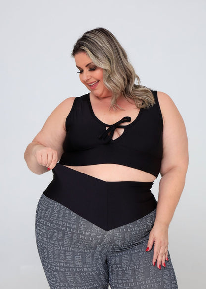 Conjunto Fitness Top Kátia Preto e Legging Letras