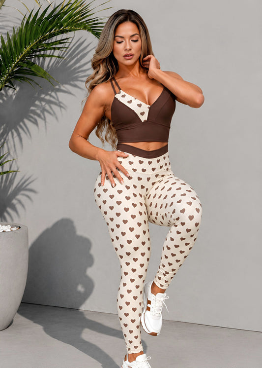 Conjunto Top Bojo Duplo Marrom e Legging Love