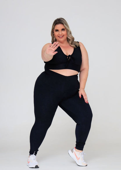 Conjunto Fitness Top Kátia e Legging Cobra Preto