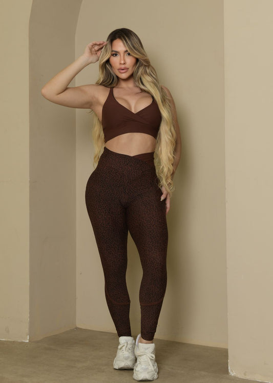 Conjunto Fitness Top Transverso Telha Legging Onça