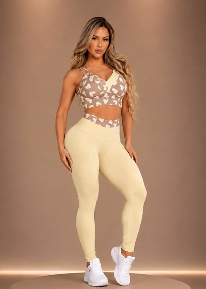 Heart Double Cup Top and Yellow Leggings Set