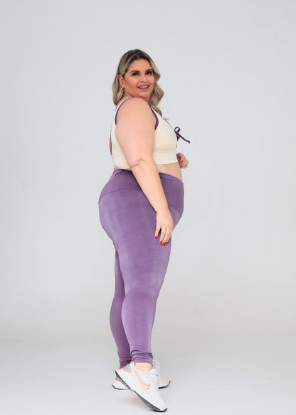 Conjunto Fitness Top Kátia Off White e Legging Lilás