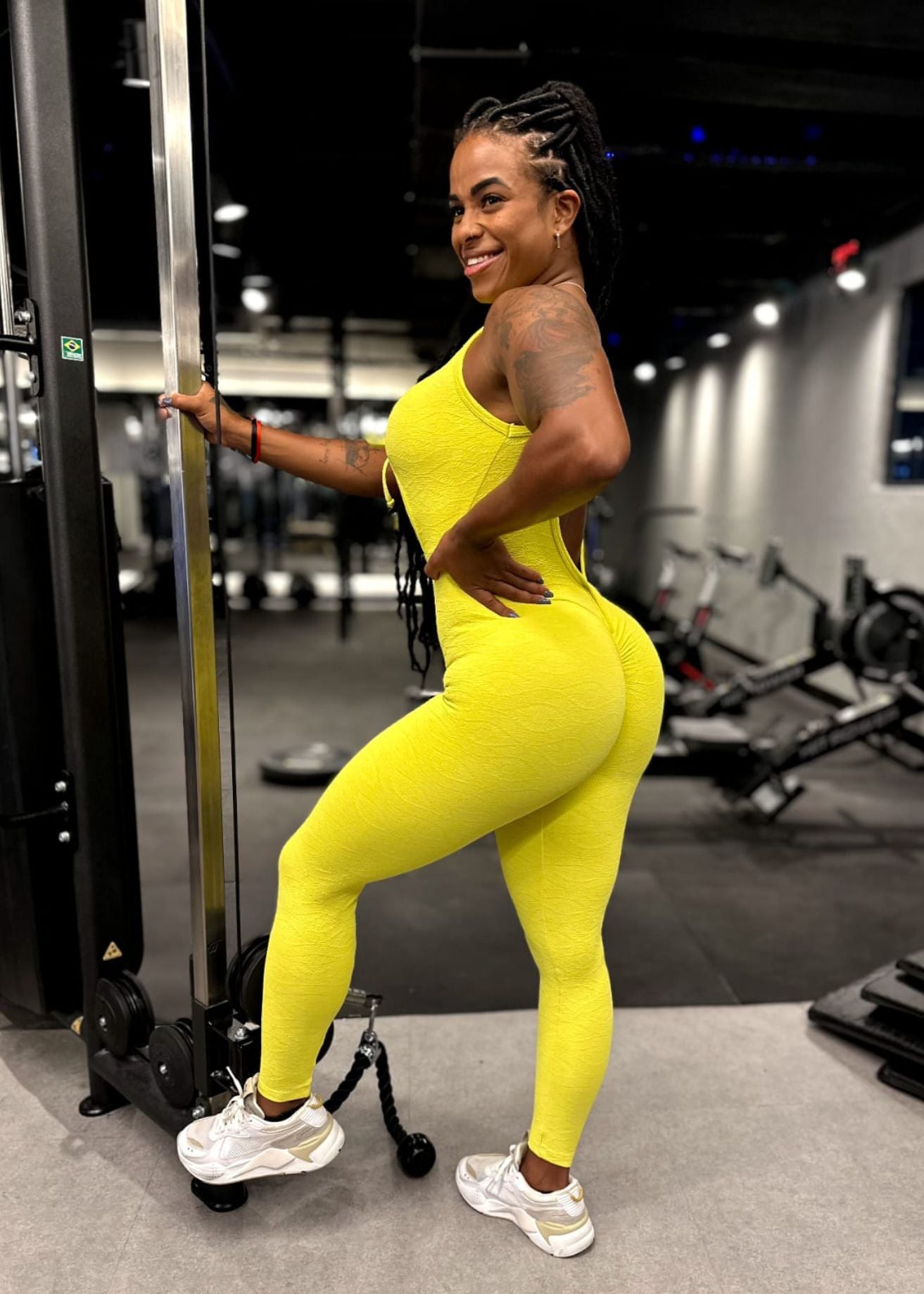 Macacão Fitness Olho Grego Amarelo Laço