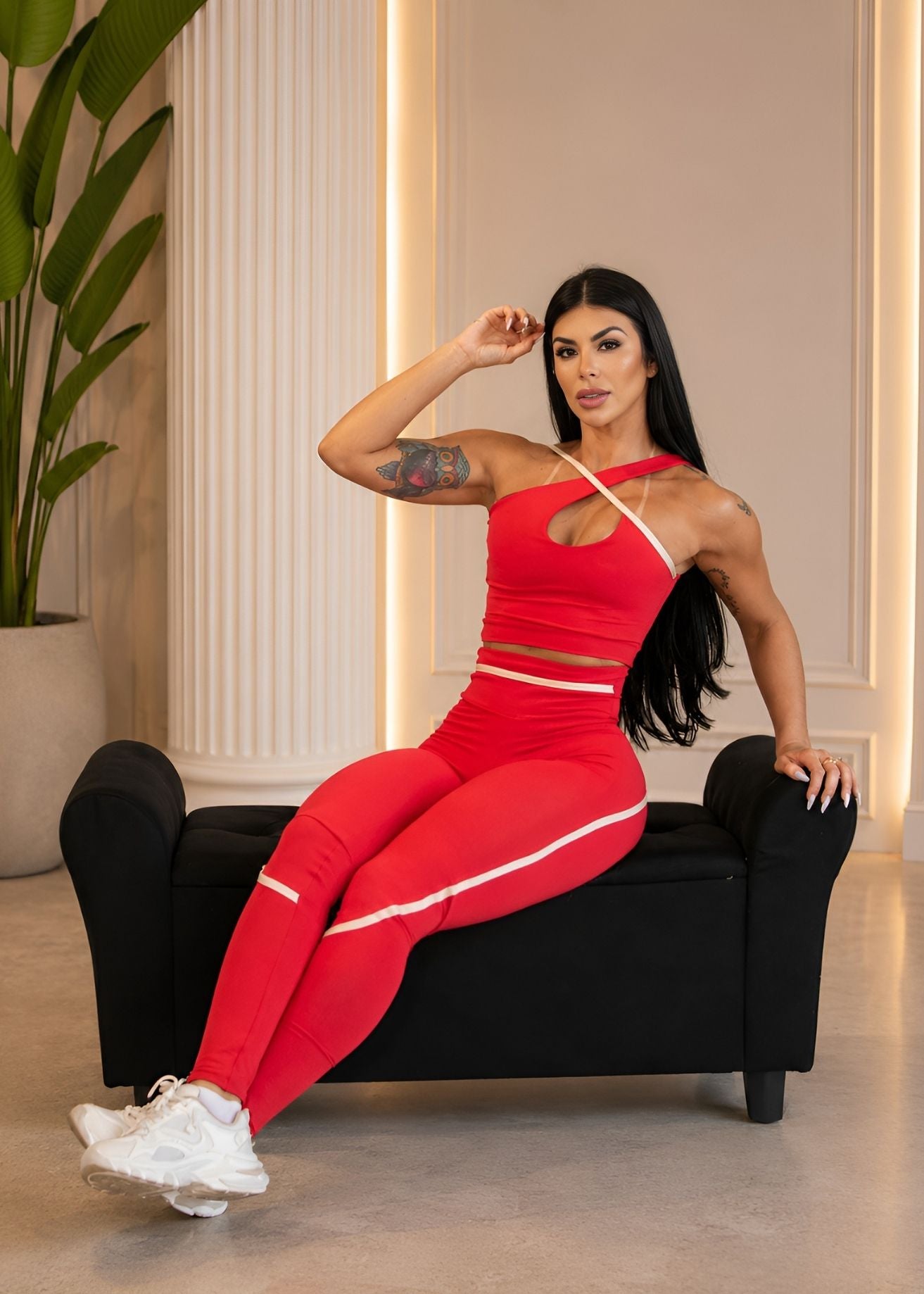 Conjunto Top Transverso e Legging Vermelho