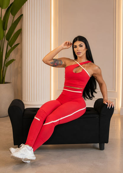 Conjunto Top Transverso e Legging Vermelho