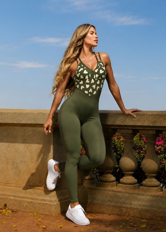 Jumpsuit with Double Heart Padded Bra Green