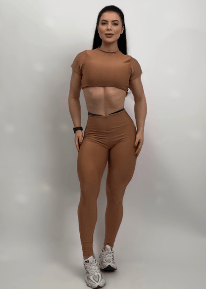 Conjunto Fitness Top Profético e Legging Capana Marrom