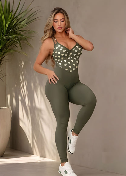 Macacão com Bojo Duplo Coração Verde