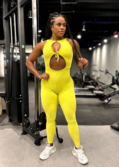 Macacão Fitness Olho Grego Amarelo Laço