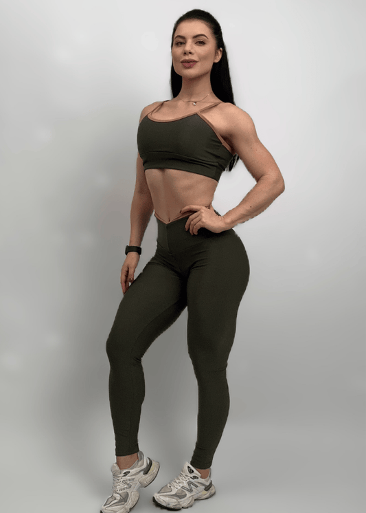 Conjunto Fitness Top Básico e Legging Capana Verde Musgo