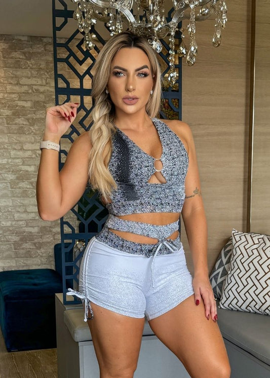 Conjunto Fitness Chapisco Preto e Branco com Laço Empina Bumbum
