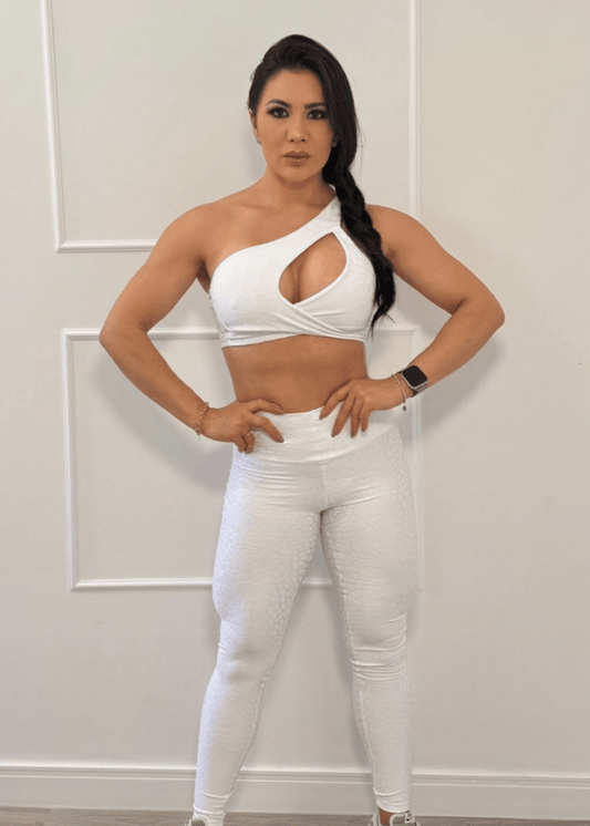 Conjunto Fitness Top Abril e Legging Onça Branca Empina Bumbum