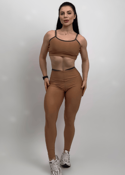 Conjunto Fitness Top Básico e Legging Capana Marrom Empina Bumbum