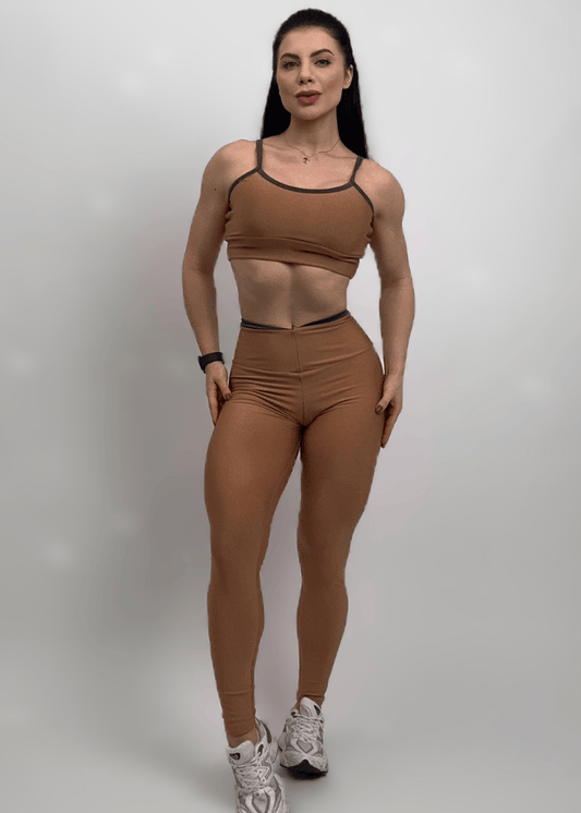 Conjunto Fitness Top Básico e Legging Capana Marrom Empina Bumbum
