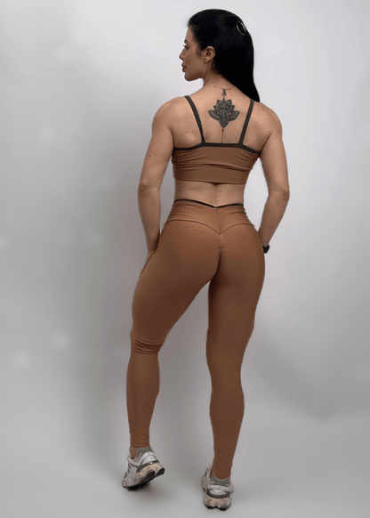 Conjunto Fitness Top Básico e Legging Capana Marrom Empina Bumbum