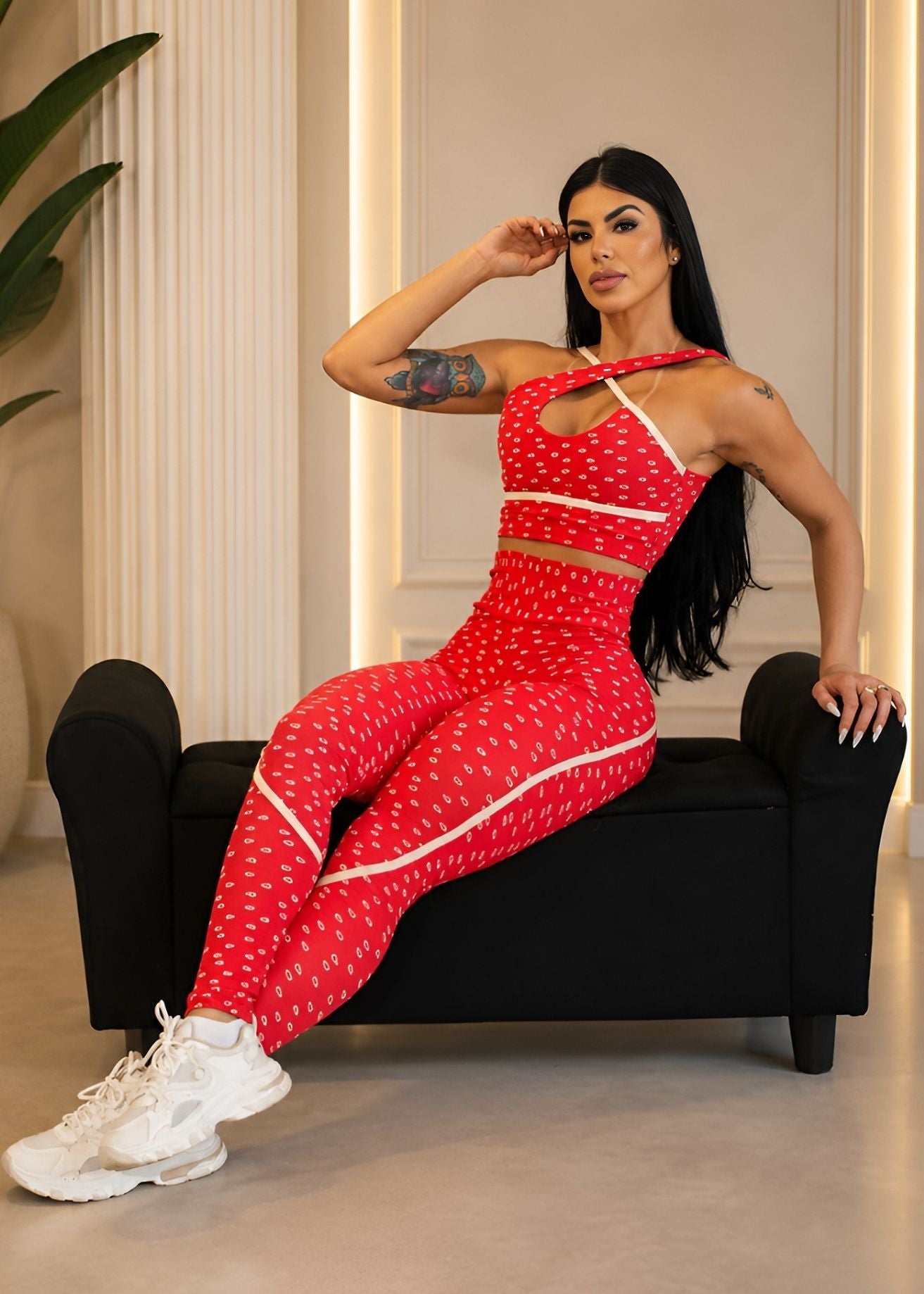 Conjunto Top Transverso e Legging Coração Vermelho