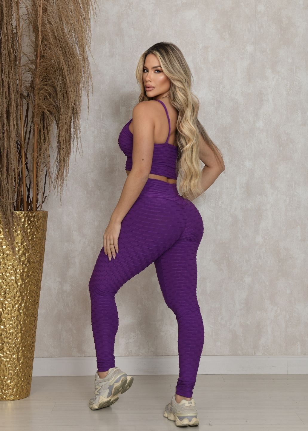 Conjunto Fitness Top e Legging Empodere Roxo Brocado