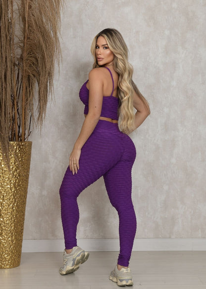 Conjunto Fitness Top e Legging Empodere Roxo Brocado