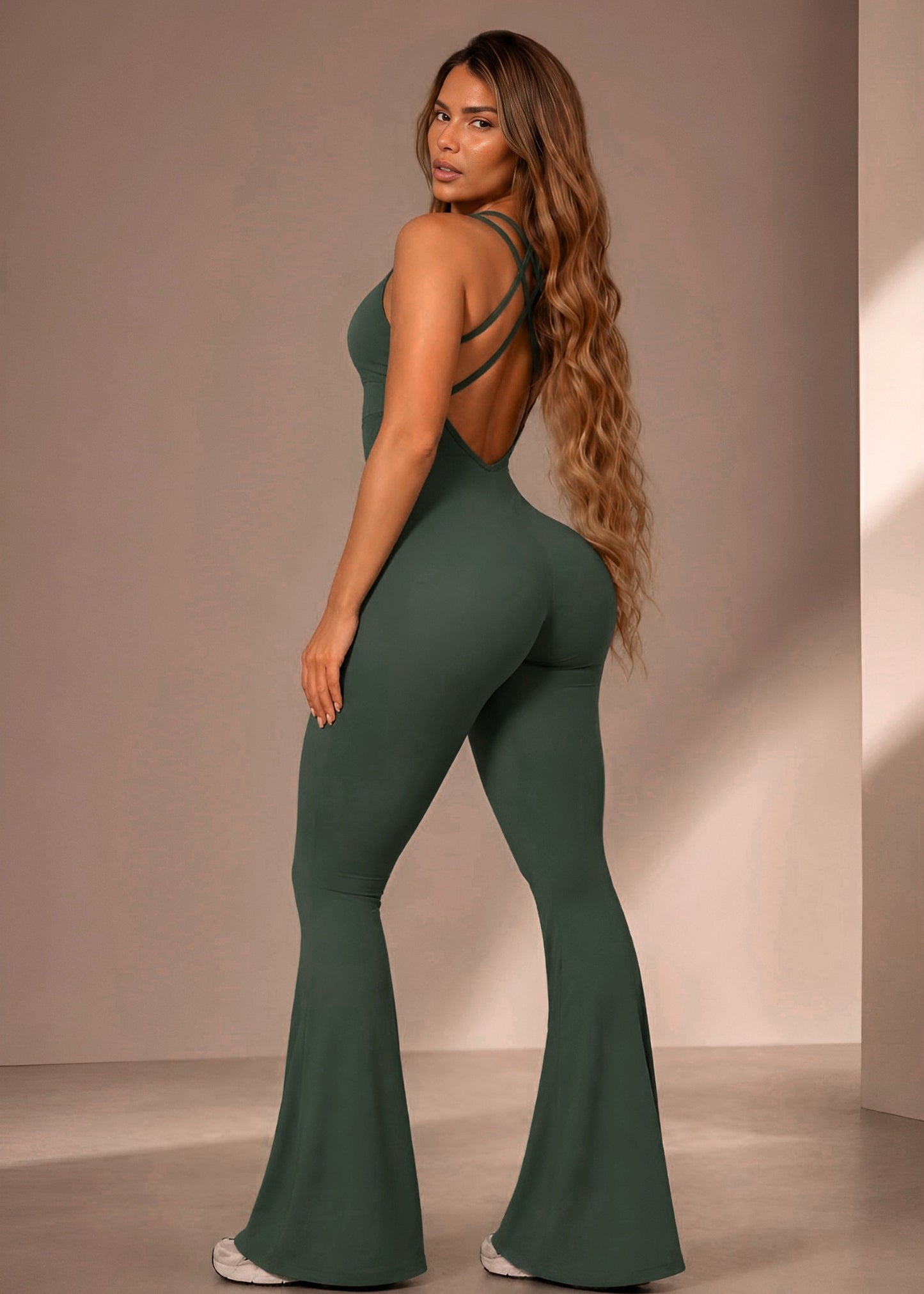 Macacão Fitness Flare Verde com Bojo Duplo