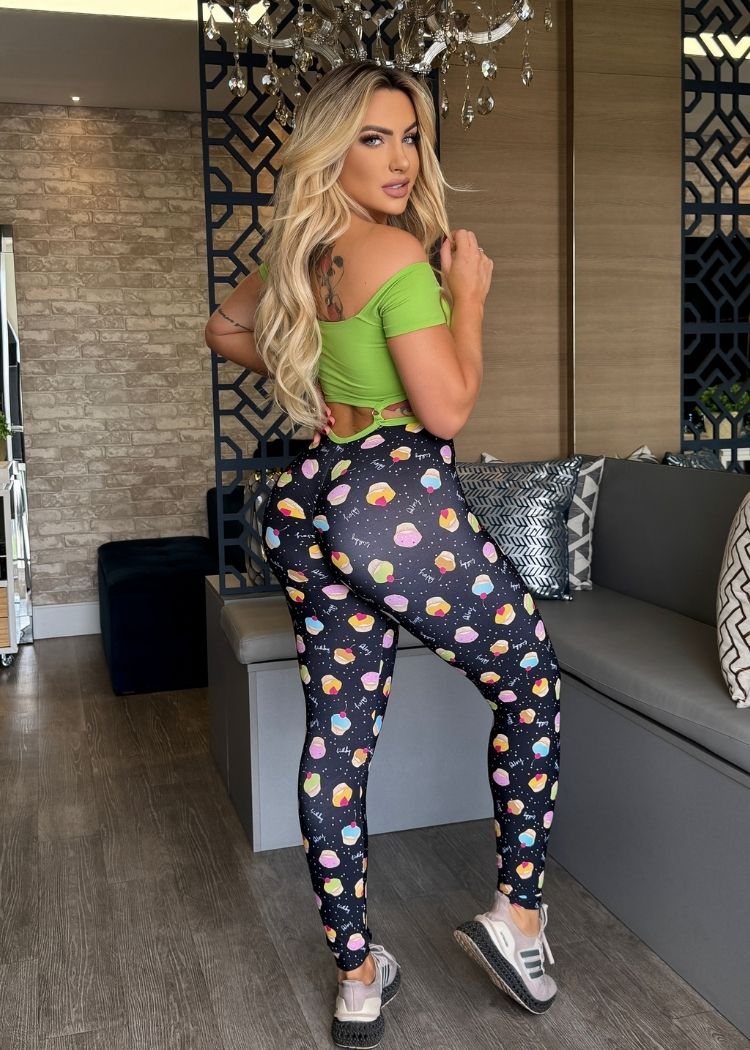 Macacão Fitness Top Verde Neon Legging Cupcake Empina Bumbum